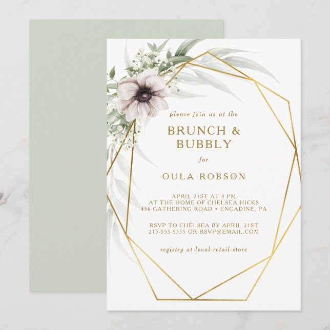 Invitación Brunch geométrico de oro de Eucalyptus (Anverso / Reverso)
