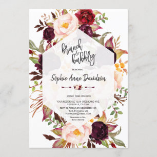 Invitación Brunch geométrico floral de Borgoña y burbuja