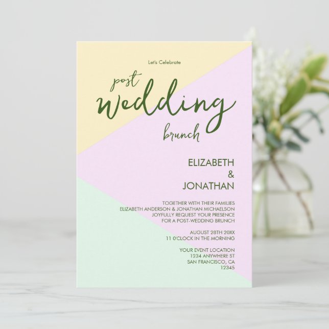 Invitación Brunch geométrico post-Boda Pastel silenciado (Anverso de pie)