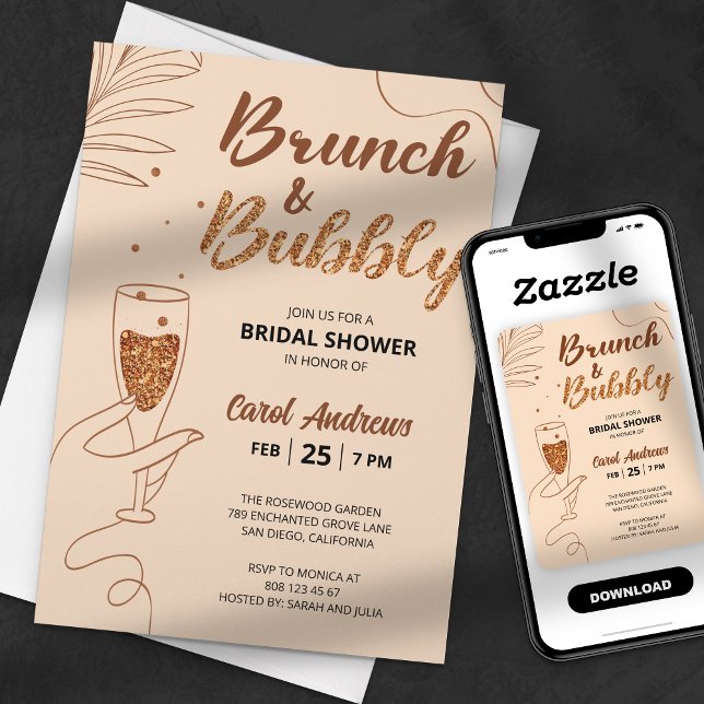 Invitación Brunch Glamuroso y Desayuno Nupcial con Burbujas (Subido por el creador)