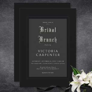 Invitación Brunch gótico oscuro mínimo negro y azul de novia