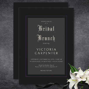 Invitación Brunch gótico oscuro mínimo negro y púrpura de nov