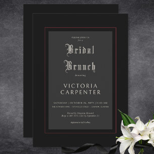 Invitación Brunch gótico oscuro mínimo negro y rojo de novia
