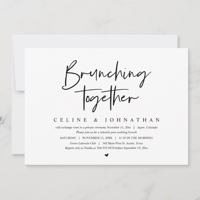 Invitación Brunch Juntos, Boda Elopement Brunch (Anverso)
