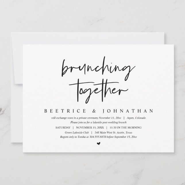 Invitación Brunch Juntos, Boda Elopement Brunch (Anverso)