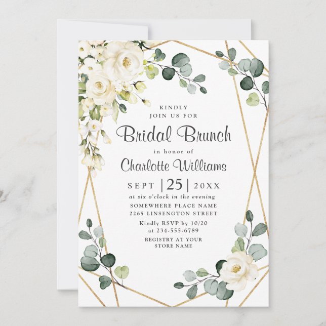 Invitación Brunch marfileño de novias Eucalyptus (Anverso)