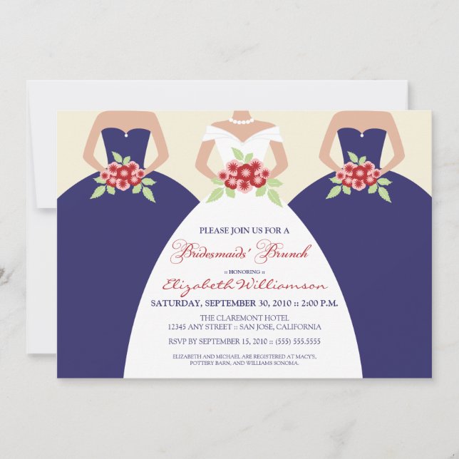 Invitación Brunch (marina) de Bride & Bridesmaids Bridesmaids (Anverso)