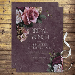 Invitación Brunch maroon y rosa floral moderna de novias