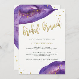 Invitación Brunch marrón de colores morado y geodoro de oro