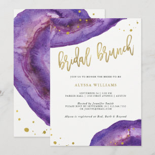Invitación Brunch marrón de colores morado y geodoro de oro