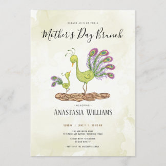 Invitación Brunch matutino de la acuarela del pavo real