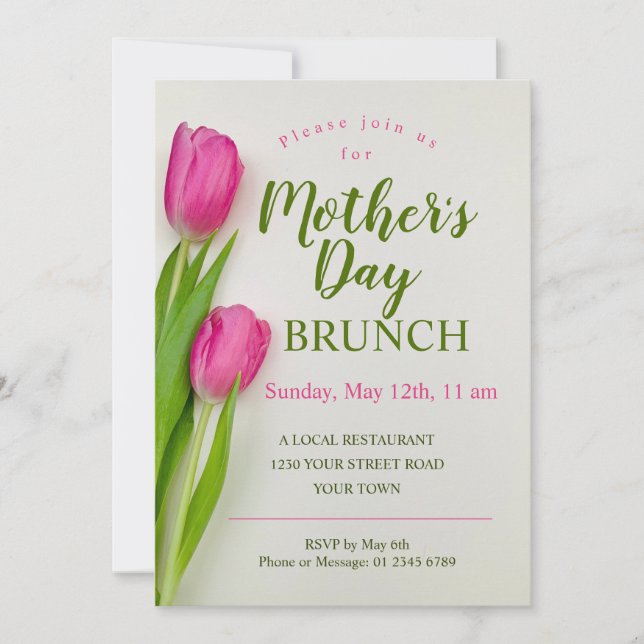 Invitación Brunch matutino Tulip Floral (Anverso)