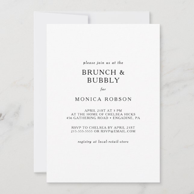 Invitación Brunch Minimalista clásico y ducha de burbujas (Anverso)
