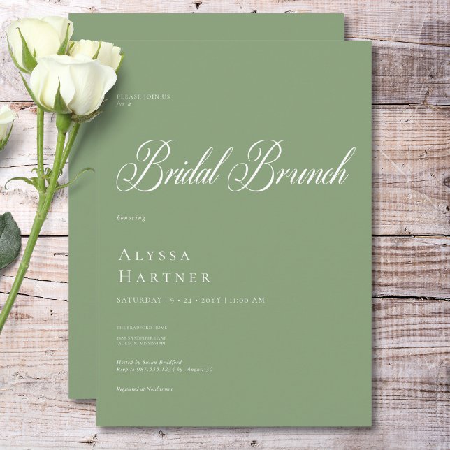 Invitación Brunch minimalista de bodas verdes y blancas (Minimal Classic Green & White Bridal Brunch Invitation)