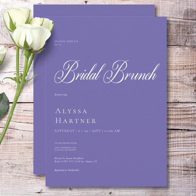 Invitación Brunch Mínimo Clásico Purple & White Bridal (Minimal Classic Purple & White Bridal Brunch Invitation)