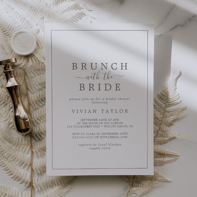 Invitación Brunch mínimo de plata con ducha de novia (Subido por el creador)