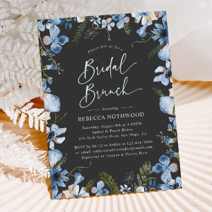 Invitación Brunch moderno Boho Gray Dusty Blue Floral Bridal