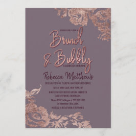 Invitación Brunch morado dorado Rosa y burbujeante
