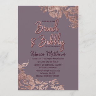 Invitación Brunch morado dorado Rosa y burbujeante