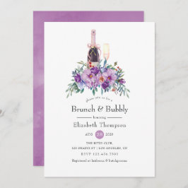 Invitación Brunch morado floral y ducha de novia burbujeante