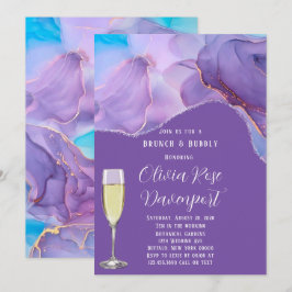 Invitación Brunch morado Verde azulado de tinta de alcohol y 