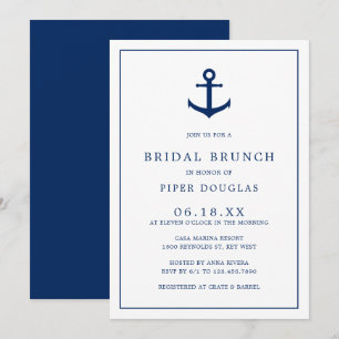 Invitación Brunch Nautical Anchor Navy Blue Elegal Bridal Bru