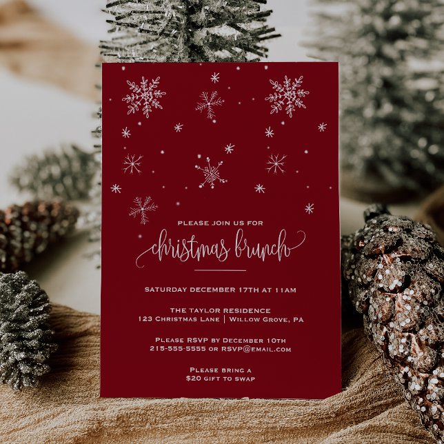 Invitación Brunch Navidades de copos de nieve rojos (Subido por el creador)