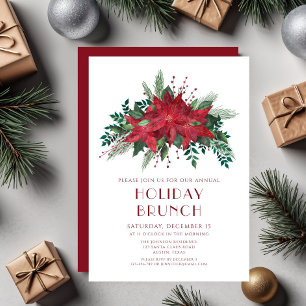 Invitación Brunch Navideño con Poinsettia Roja Festiva