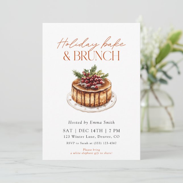 Invitación Brunch Navideño de Acuarela y Horneado (Anverso de pie)