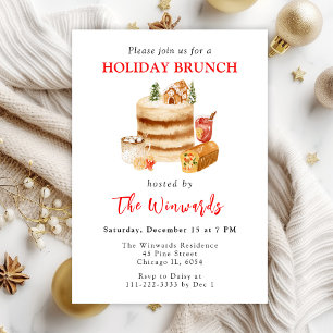 Invitación Brunch Navideño de Pastel de Navidad y Bebidas