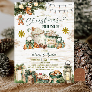 Invitación Brunch Navideño Rústico de Cuadros Verde Salvia