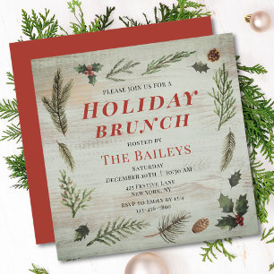 Invitación Brunch Navideño Rústico Verde Invernal
