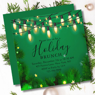 Invitación Brunch Navideño Verde Luces de Navidad Siempreverd