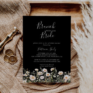 Invitación Brunch negro de flores silvestres con ducha de nov