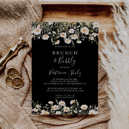 Invitación Brunch negro de flores silvestres y ducha de novia