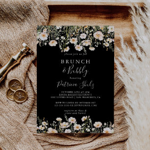 Invitación Brunch negro de flores silvestres y ducha de novia