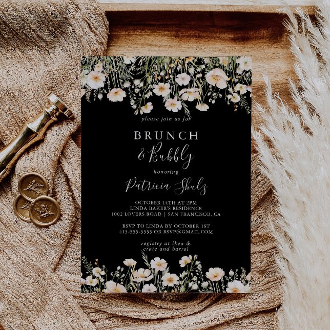 Invitación Brunch negro de flores silvestres y ducha de novia (Subido por el creador)