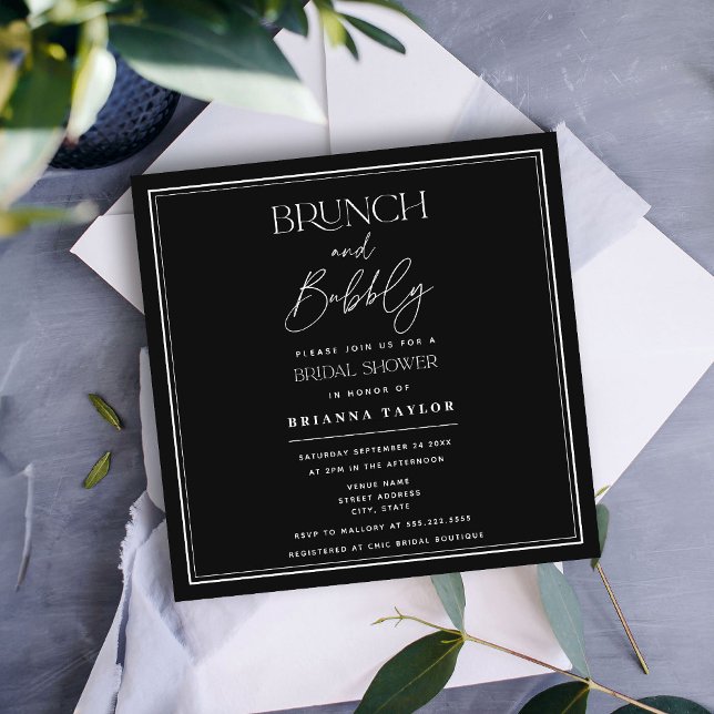 Invitación Brunch negro minimalista y burbuja (Subido por el creador)