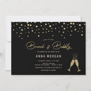 Invitación Brunch negro y oro y burbuja