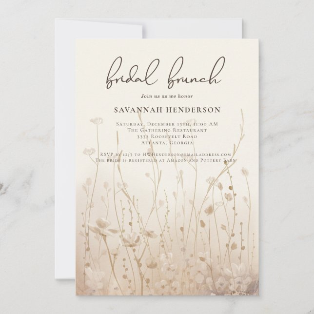 Invitación Brunch Neutral Floral Floral Bridal Shower (Anverso)