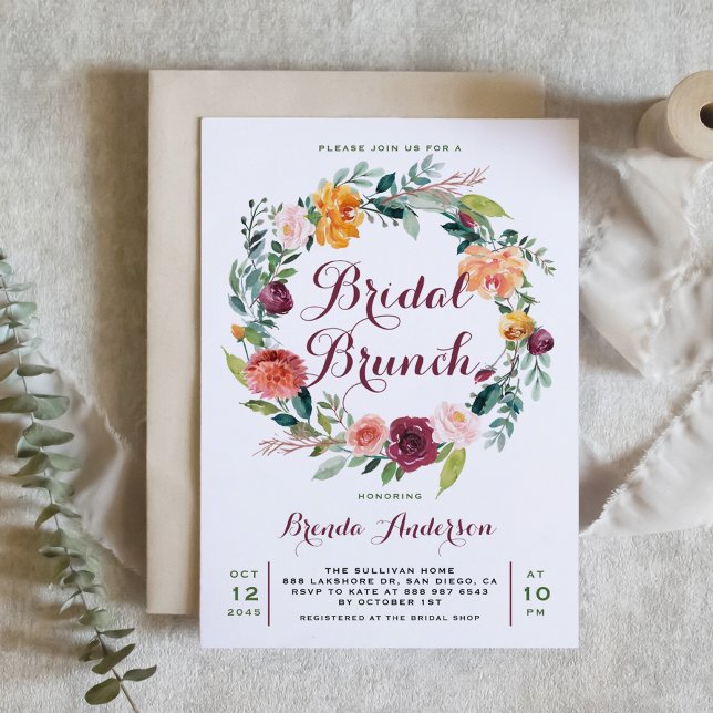 Invitación Brunch Nocturno de Novias Floral de Agua de Otoño (Subido por el creador)