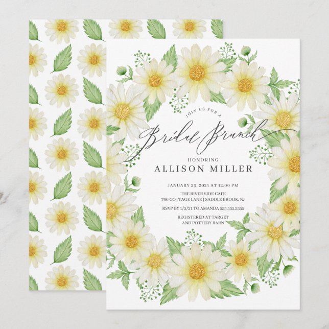 Invitación Brunch Nocturno Fresco Floral Floral (Anverso / Reverso)