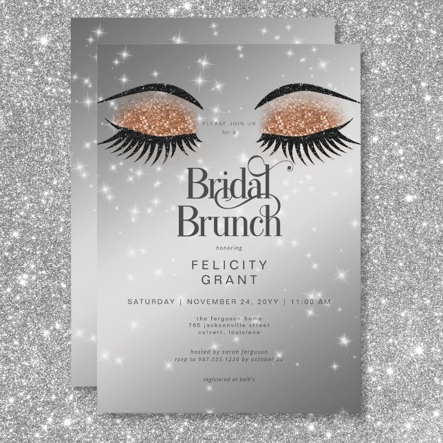 Invitación Brunch Nodal Moderno de Cacao Brown Glam Eyes (Modern Cocoa Brown Glam Eyes Bridal Brunch Invitation)