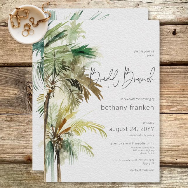 Invitación Brunch Nodal Moderno de Palm Trees Tropicales (Tropical Palm Trees Modern Bridal Brunch Invitation)
