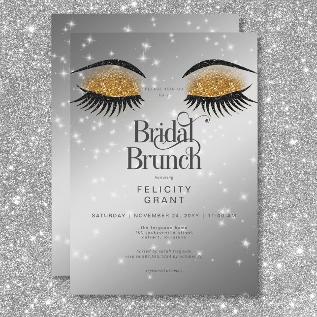 Invitación Brunch Nodal Moderno Gold Glam Eyes (Modern Gold Glam Eyes Bridal Brunch Invitation)