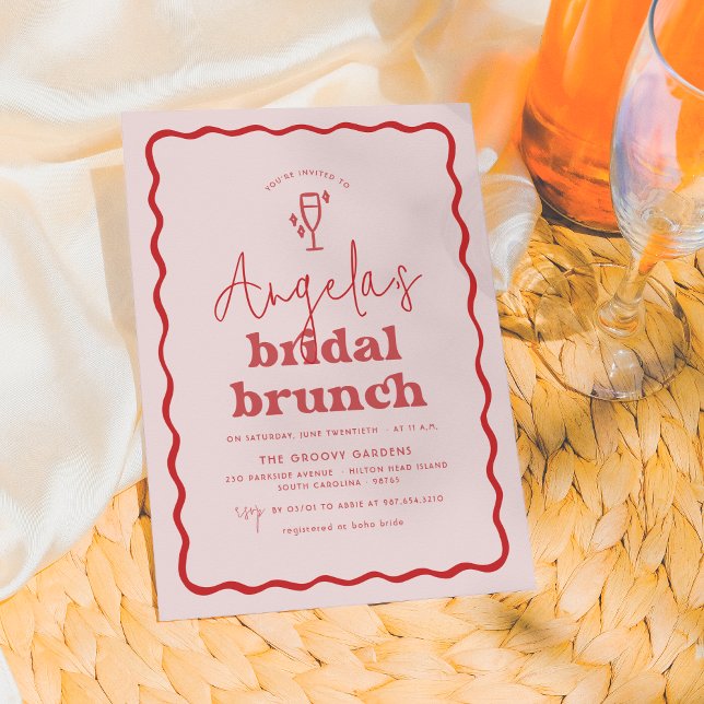 Invitación Brunch Nodal Moderno Wavy Retro Rosa y Rojo Groovy (Subido por el creador)