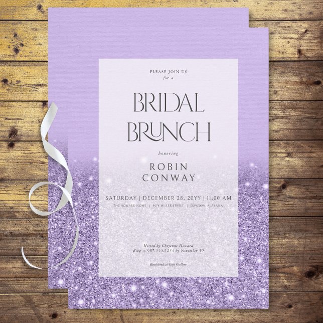 Invitación Brunch Nodal Purpurina Lavender Moderno (Modern Lavender Glam Glitter Bridal Brunch Invitation)