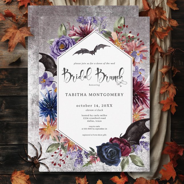 Invitación Brunch Nodal Rústico de Colores Góticos Halloween (Rustic Gothic Colors Halloween Bridal Brunch Invitation)
