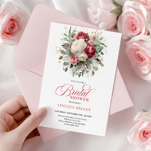 Invitación Brunch Nupcial Bohemio Atemporal Rubí Rojo