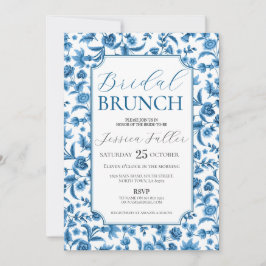 Invitación Brunch nupcial Chintz Ditsy Floral Azul y Blanca
